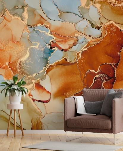 papel pintado con efecto mármol naranja y gris llamado Orange Watercolour para dormitorios, baños y salas de estar papel pintado con efecto mármol naranja y gris llamado Orange Watercolour para dormitorios, baños y salas de estar