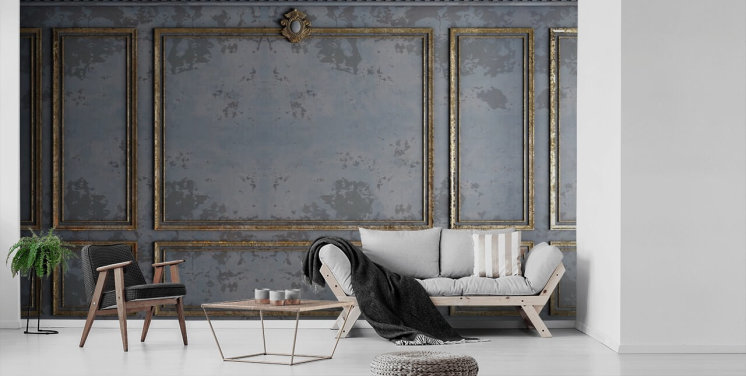 dark grey and gold panel effect wallpaper