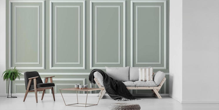 grey and white panel effect wallpaper