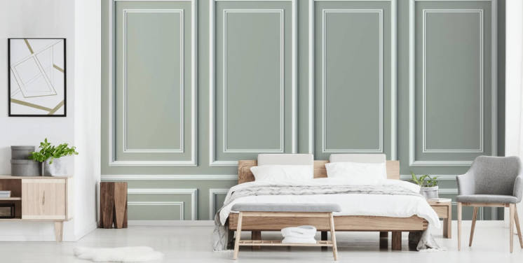 grey and white panel effect wallpaper