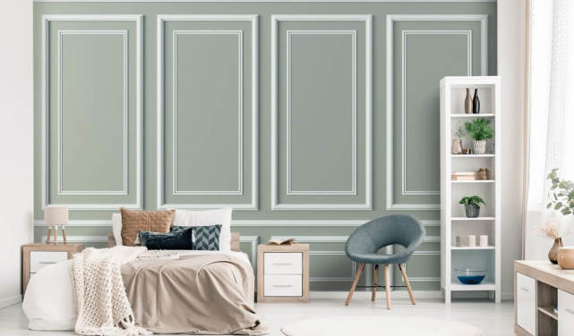 gray and white panel effect wallpaper