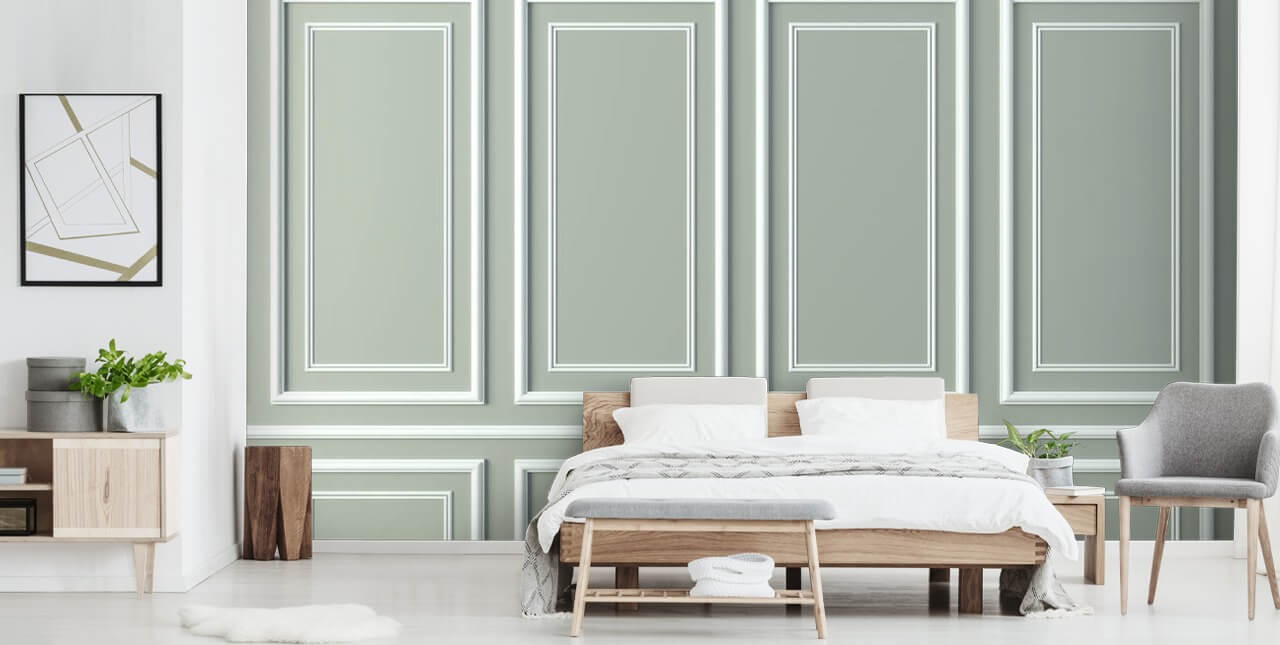 gray and white panel effect wallpaper