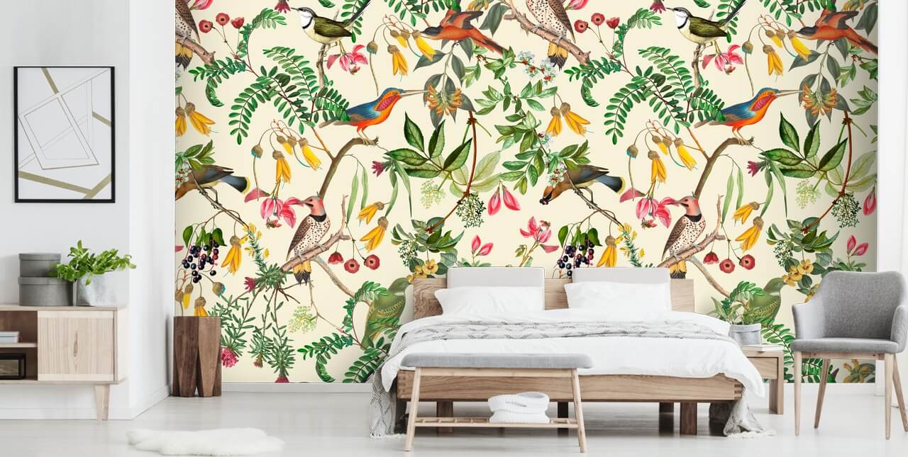papel de parede pássaros coloridos