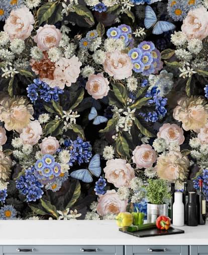 blue and off-white flower wallpaper blue and off-white flower wallpaper