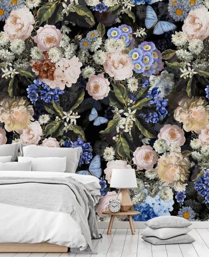 blue and off-white flower wallpaper blue and off-white flower wallpaper