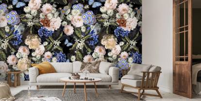 Sininen antiikki hollantilainen puutarhan seinämaalaus | Wallsauce FI
