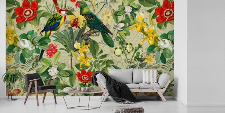 papel pintado colorido pájaro tropical