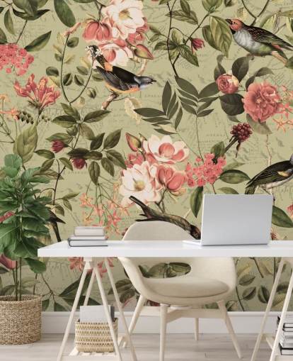 papel de parede de pássaros e flores papel de parede de pássaros e flores