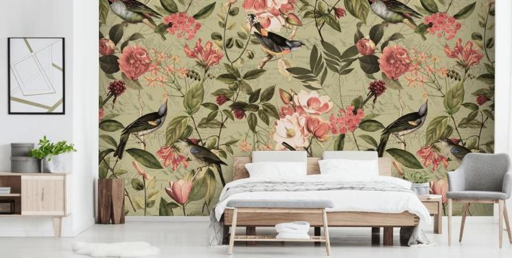 birds and flowers wallpaper