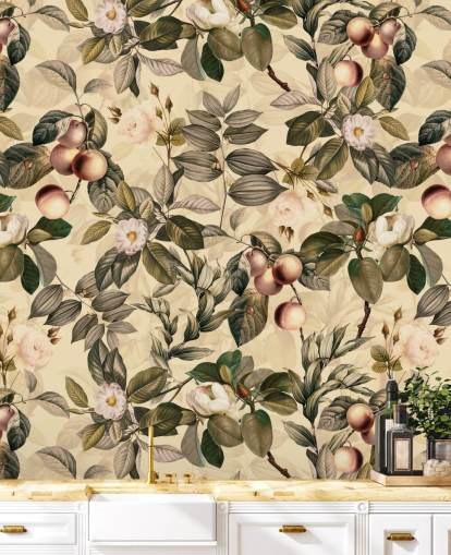 neutral toned fruit and flower wallpaper neutral toned fruit and flower wallpaper
