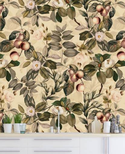 papel pintado de frutas y flores en tonos neutros papel pintado de frutas y flores en tonos neutros
