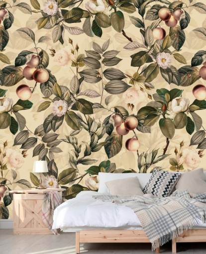 neutral toned fruit and flower wallpaper neutral toned fruit and flower wallpaper