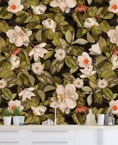 white and orange flowers, green leave background metal prints white and orange flowers, green leave background metal prints