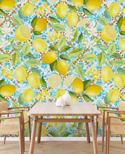 limoni su sfondo di piastrelle blu limoni su sfondo di piastrelle blu