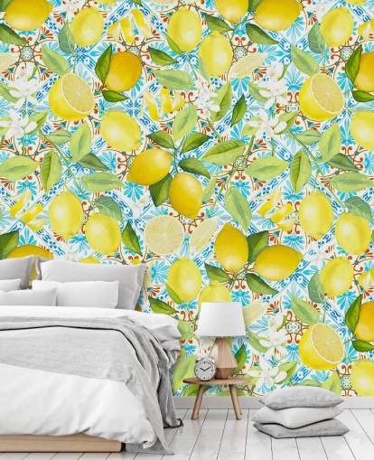 limoni su sfondo di piastrelle blu limoni su sfondo di piastrelle blu