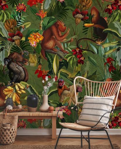 monkies in een jungle behang monkies in een jungle behang