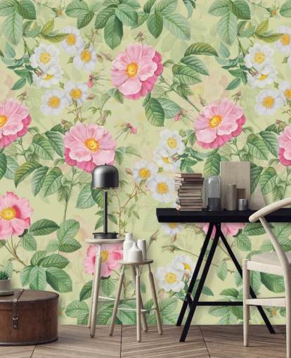 lyserøde blomster og blade tapet lyserøde blomster og blade tapet