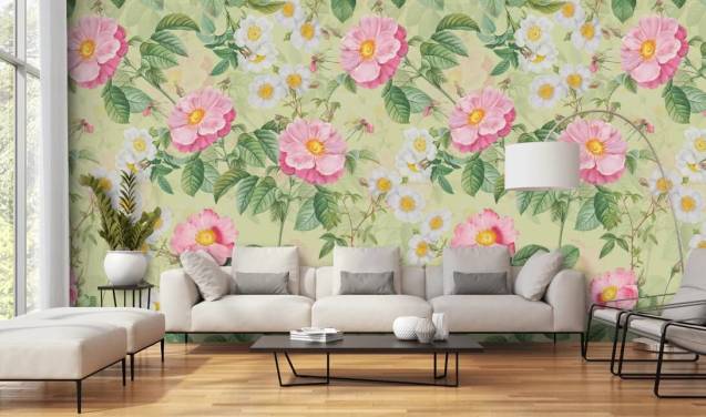 pink flowers and leaves wallpaper