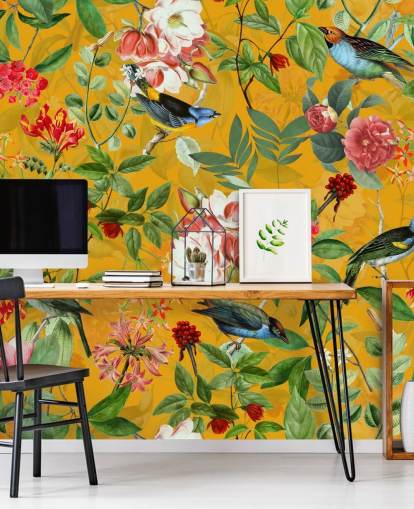 mustard yellow floral wallpaper mustard yellow floral wallpaper