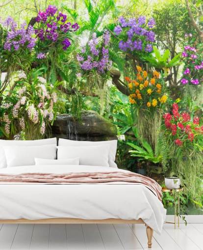 little waterfall and flowers in garden wallpaper little waterfall and flowers in garden wallpaper