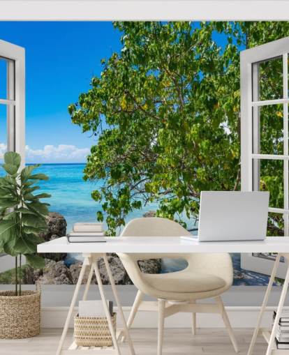 papier peint avec vue sur la plage tropicale appelé Tropical Vista pour les maisons, les bureaux et les entreprises papier peint avec vue sur la plage tropicale appelé Tropical Vista pour les maisons, les bureaux et les entreprises