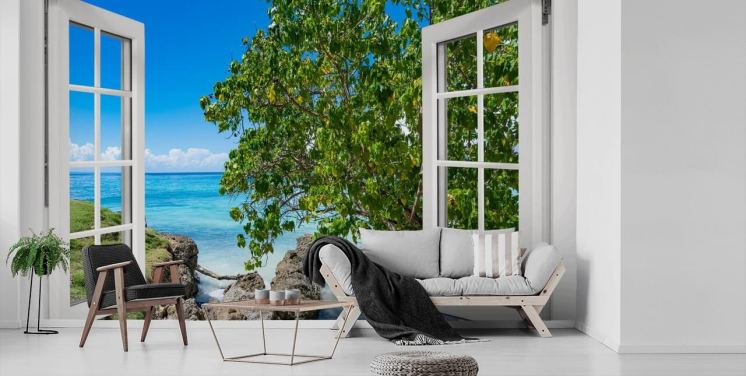 tropical beach view wallpaper called Tropical Vista for homes, offices and businesses