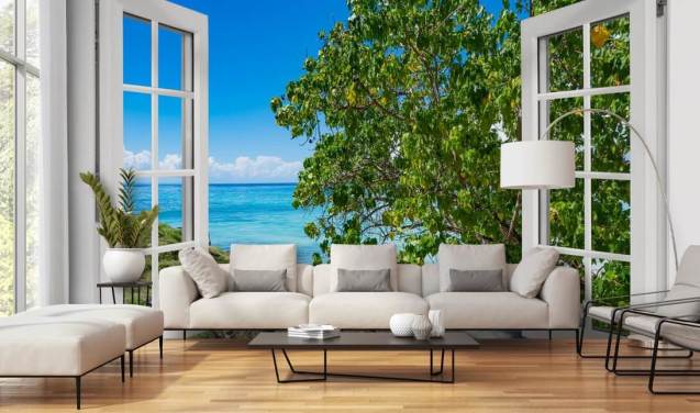 tropical beach view wallpaper called Tropical Vista for homes, offices and businesses