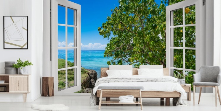 behang met tropisch uitzicht op het strand genaamd Tropical Vista voor huizen, kantoren en bedrijven