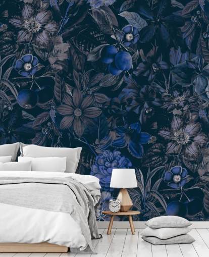 papel pintado floral azul oscuro papel pintado floral azul oscuro