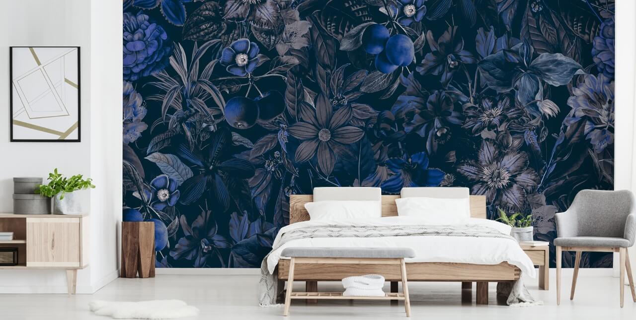 dark blue floral wallpaper