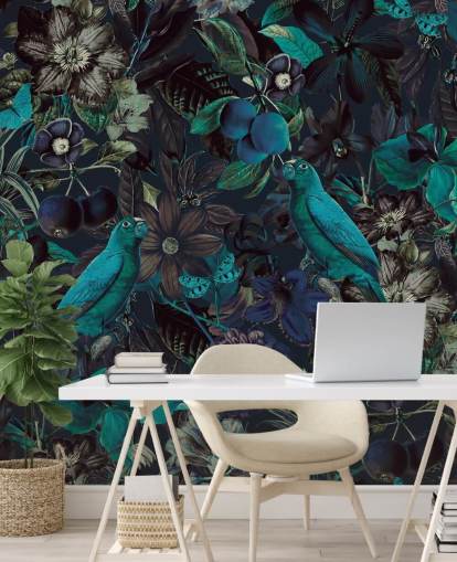 papier peint oiseaux aux tons bleus dans la jungle papier peint oiseaux aux tons bleus dans la jungle