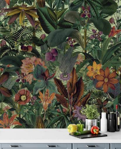 papel de parede verde escuro e terracota jungle papel de parede verde escuro e terracota jungle