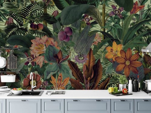 mørkegrøn og terracotta jungle tapet