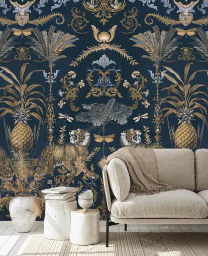 papier peint tropical bleu et or papier peint tropical bleu et or