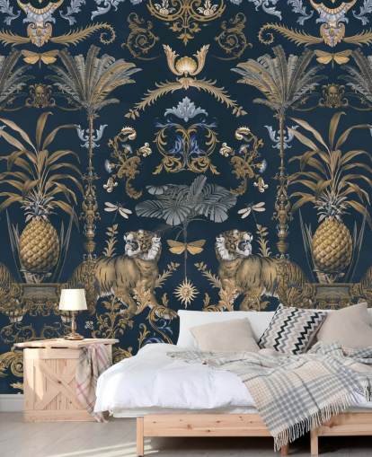 blue and gold tropical wallpaper blue and gold tropical wallpaper