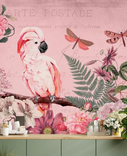 pink cockatoo wallpaper mural called Spring Garden with Cockatoo by Andrea Haase for bedrooms pink cockatoo wallpaper mural called Spring Garden with Cockatoo by Andrea Haase for bedrooms