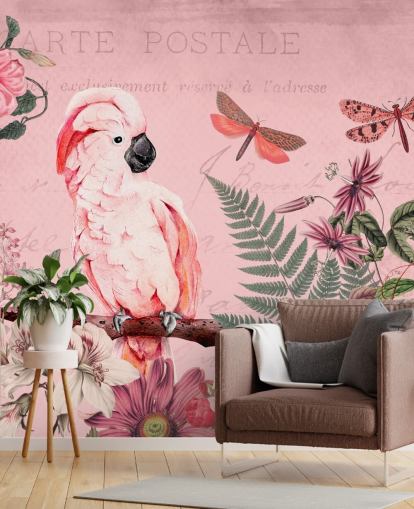pink cockatoo wallpaper mural called Spring Garden with Cockatoo by Andrea Haase for bedrooms pink cockatoo wallpaper mural called Spring Garden with Cockatoo by Andrea Haase for bedrooms