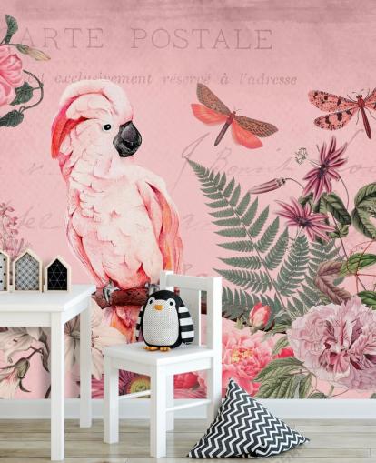 papier peint mural en forme de cacatoès rose appelé Spring Garden with Cockatoo par Andrea Haase pour les chambres papier peint mural en forme de cacatoès rose appelé Spring Garden with Cockatoo par Andrea Haase pour les chambres