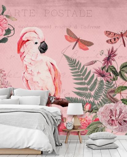 pink cockatoo wallpaper mural called Spring Garden with Cockatoo by Andrea Haase for bedrooms pink cockatoo wallpaper mural called Spring Garden with Cockatoo by Andrea Haase for bedrooms