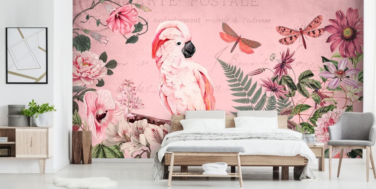 pink cockatoo wallpaper mural called Spring Garden with Cockatoo by Andrea Haase for bedrooms pink cockatoo wallpaper mural called Spring Garden with Cockatoo by Andrea Haase for bedrooms