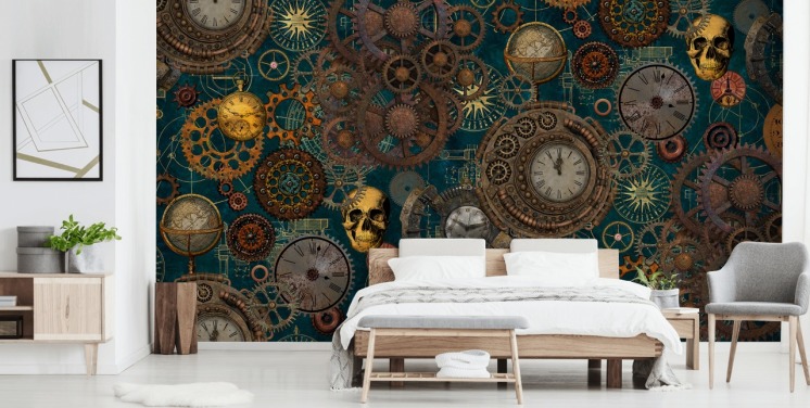 old cogs and skulls wallpaper