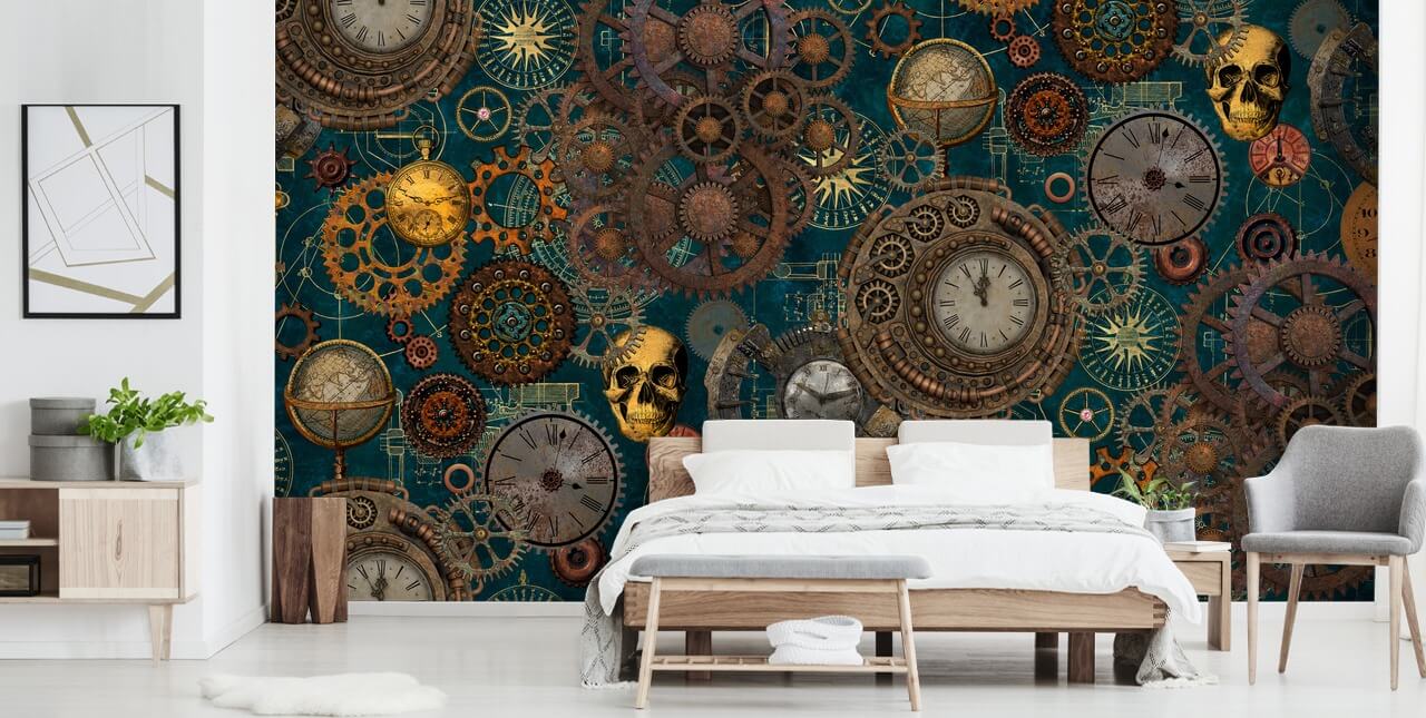 old cogs and skulls wallpaper