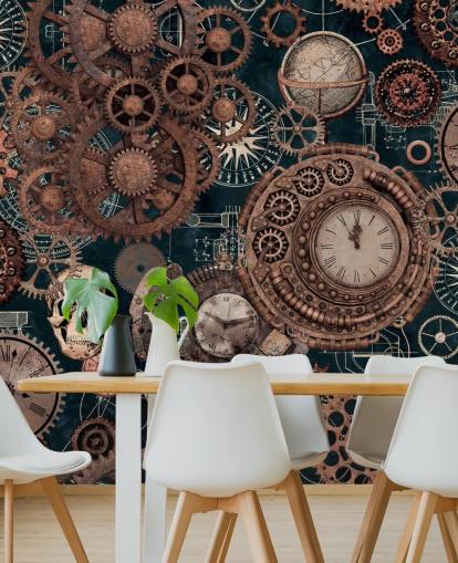 mural de papel pintado de engranajes y calaveras de cobre llamado Copper Steampunk de Andrea Haase para dormitorios mural de papel pintado de engranajes y calaveras de cobre llamado Copper Steampunk de Andrea Haase para dormitorios