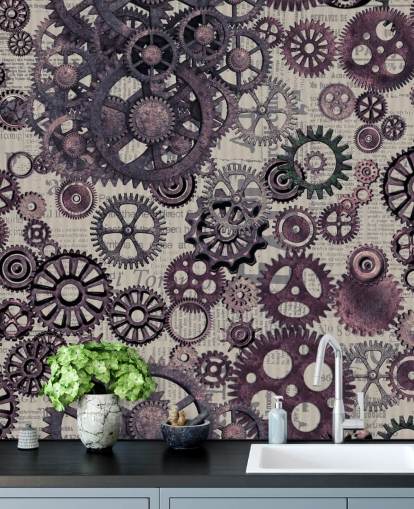 purple cogs steampunk behang purple cogs steampunk behang