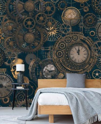 murale steampunk blu e oro chiamato Steampunk di Andrea Haase per camere da letto e salotti murale steampunk blu e oro chiamato Steampunk di Andrea Haase per camere da letto e salotti