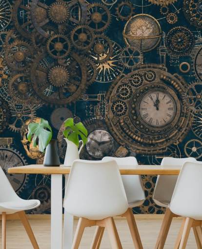 navy and gold steampunk wall mural called Steampunk by Andrea Haase for bedrooms and living rooms navy and gold steampunk wall mural called Steampunk by Andrea Haase for bedrooms and living rooms