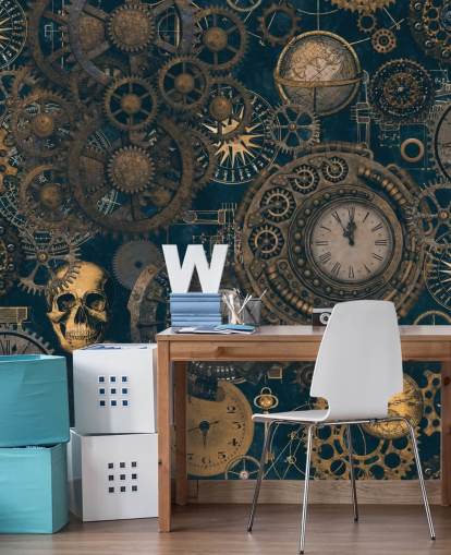 navy and gold steampunk wall mural called Steampunk by Andrea Haase for bedrooms and living rooms navy and gold steampunk wall mural called Steampunk by Andrea Haase for bedrooms and living rooms