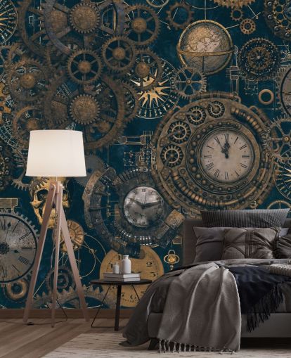 Steampunk-Wandbild in Marineblau und Gold namens Steampunk von Andrea Haase für Schlafzimmer und Wohnzimmer Steampunk-Wandbild in Marineblau und Gold namens Steampunk von Andrea Haase für Schlafzimmer und Wohnzimmer