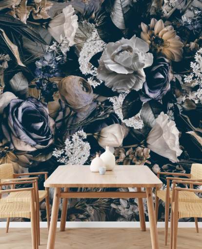 dark floral wallpaper mural called Vintage Flower Meadow by Andrea Haase for bedrooms, living rooms and dining rooms dark floral wallpaper mural called Vintage Flower Meadow by Andrea Haase for bedrooms, living rooms and dining rooms