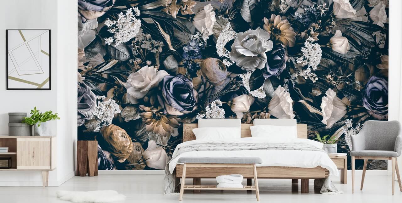 mural de papel de parede floral escuro chamado Vintage Flower Meadow de Andrea Haase para quartos, salas de estar e salas de jantar mural de papel de parede floral escuro chamado Vintage Flower Meadow de Andrea Haase para quartos, salas de estar e salas de jantar
